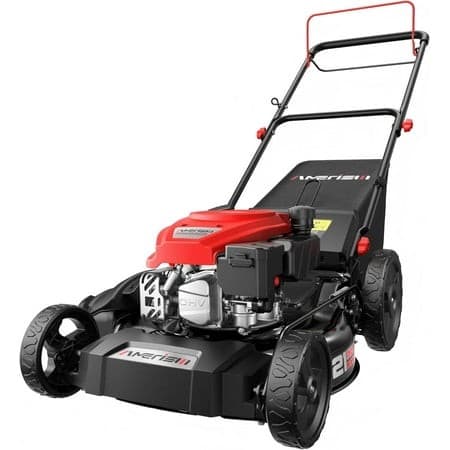 AMERISUN - 21-Inch Self-Propelled Gas Lawn Mower,170cc 4-Stroke Engine,3-in-1 Mulching,Side Discharge & Rear Bag,6-Position Height - Red