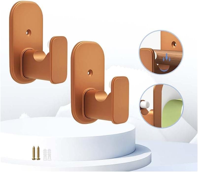 TKZTKZ No Drill Curtain Rod Brackets:Self Adhesive Curtain Rod Holders for Rods 5/8" Peel Stick Curtain Rod Hooks for Bathroom,Kitchen,Dorm,Door,Light Brown,2PCS(No Drill Adhesive/Drilling Hardware) - 2 PACK (4 PCS TOTAL)