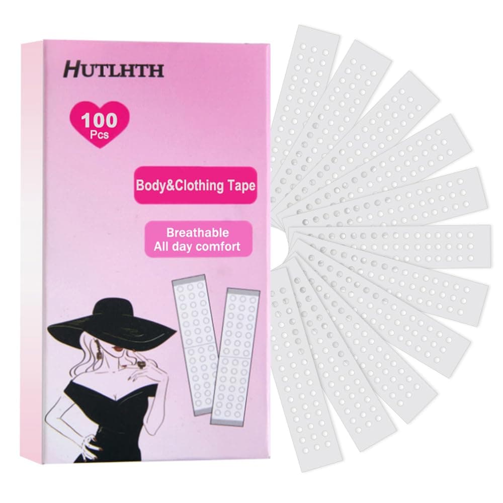 Double Sided Tape for Clothes & Body (100 Strips) Breathable Fashion Tape for Women,Suitable for the Body, Clothing, Strong Invisible Fabric Tape, Gentle, Non irritating | All Day Hold