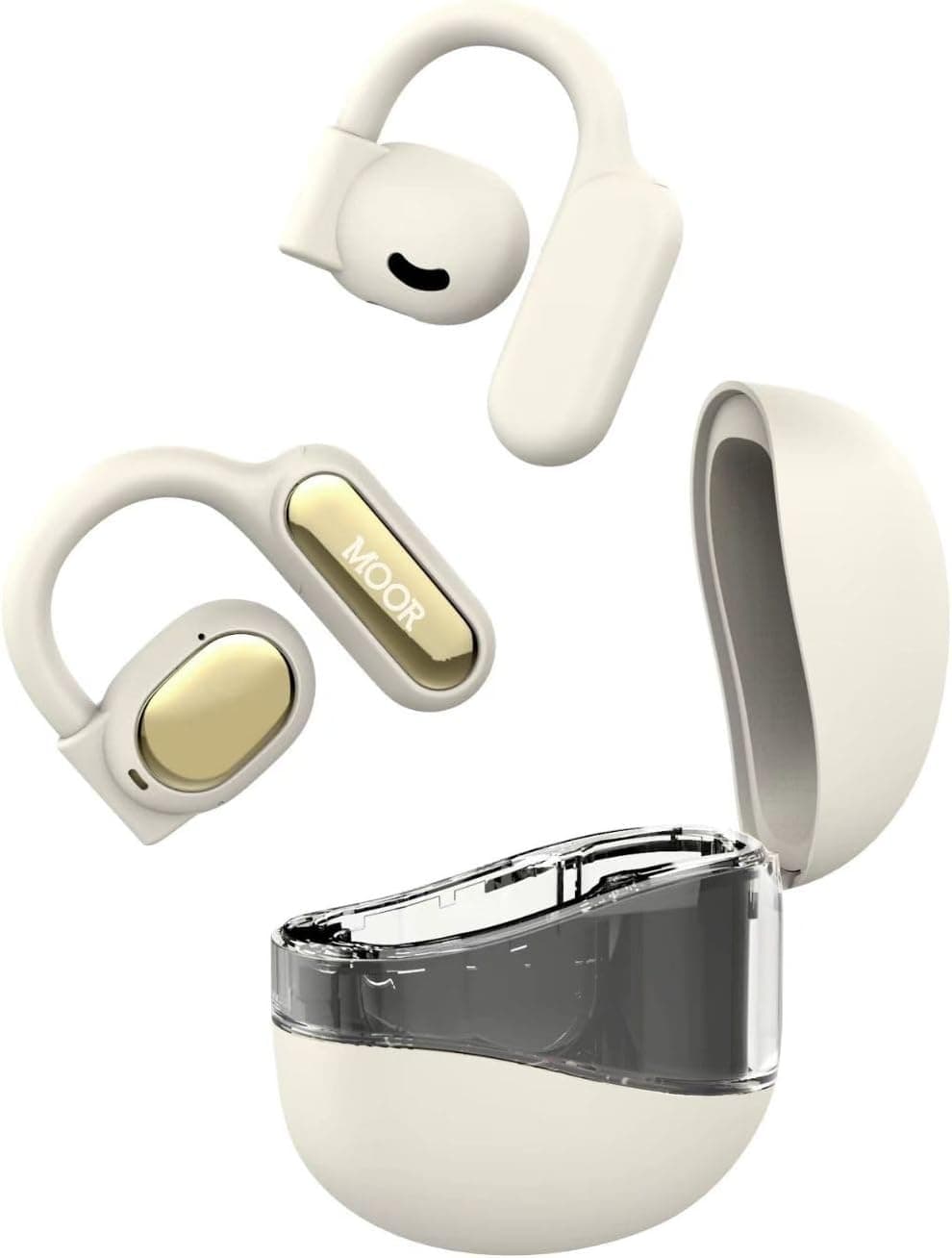 MOOR Beige OpenWave Open Ear Headphones Bluetooth 5.3 Wireless Earbuds, 40H Playtime ENC Noise Cancelling Earbuds with 16.2mm Dynamic Drivers for Premium Stereo Sound IPX4 Waterproof Earbuds