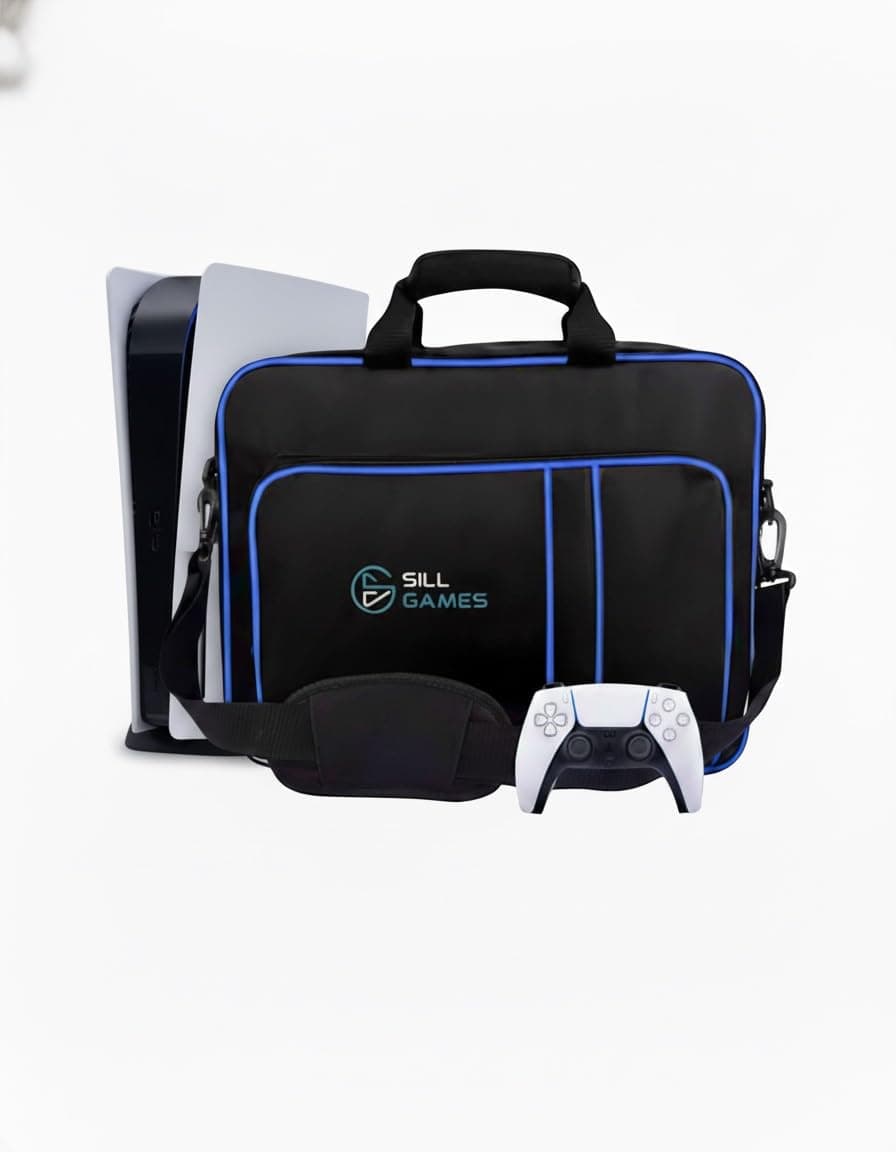 Sill Games Carrying Case compatible with PS5 with Strap, Protective PlayStation 5 Travel Bag for Console, Controllers & Game Discs, Durable PS5 Case Travel Organizer with Bag & Waterproof Pouch