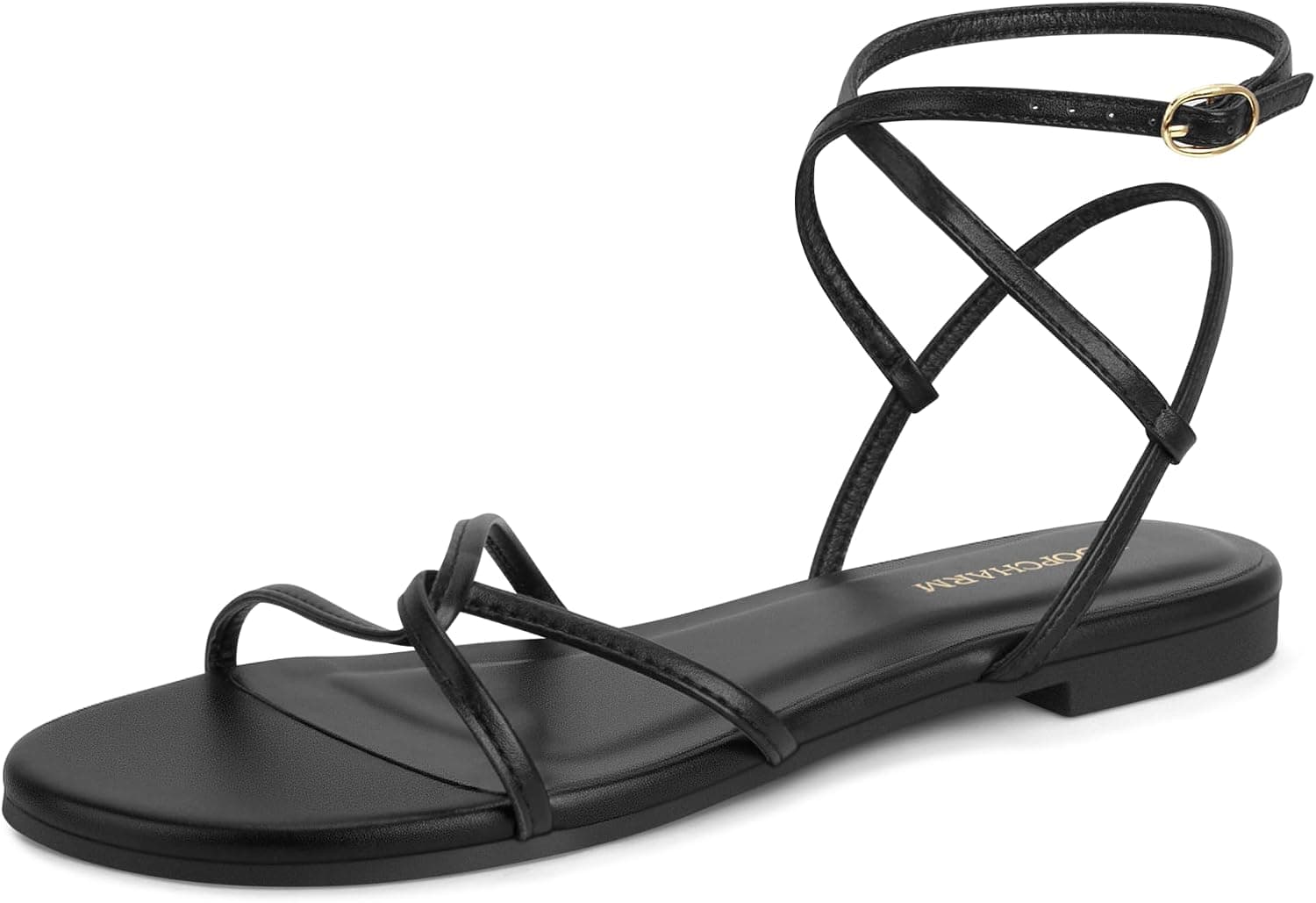 Women's Flat Sandals Strappy Open Round Toe Lace Up Shoes with Adjustable Ankle Strap for Summer