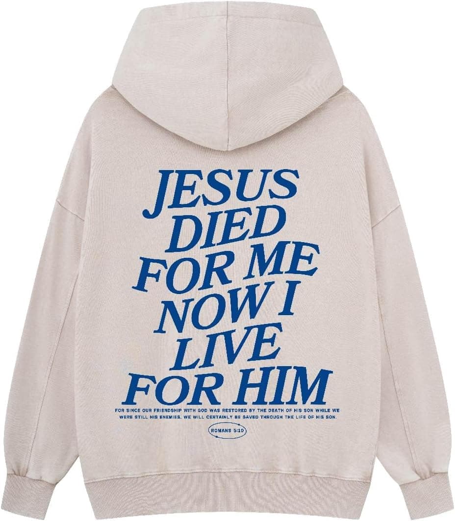Graphic Hoodies for Men Women Unisex Washed Hoodie Oversized Sweatshirt Live for Jesus