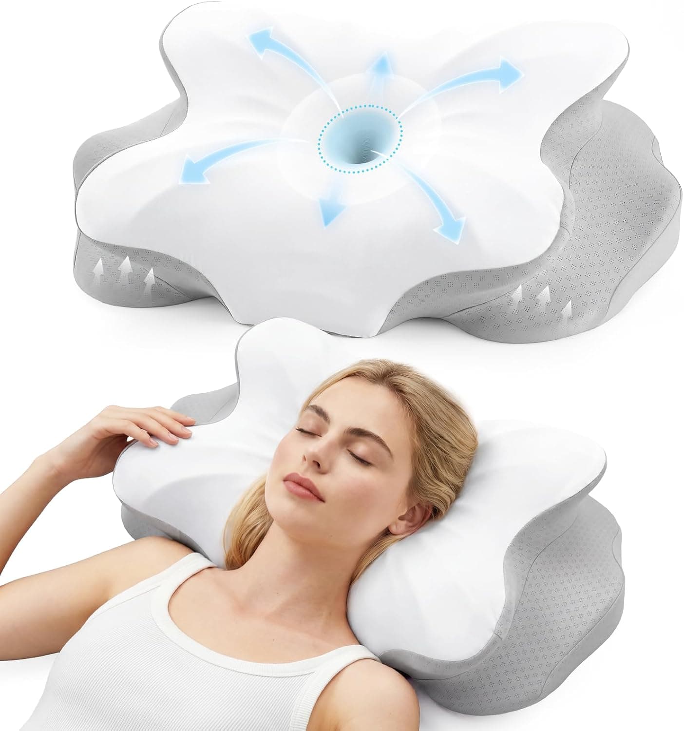 Cervical Neck Pillow for Neck Pain Relief, Dual-Height Memory Foam