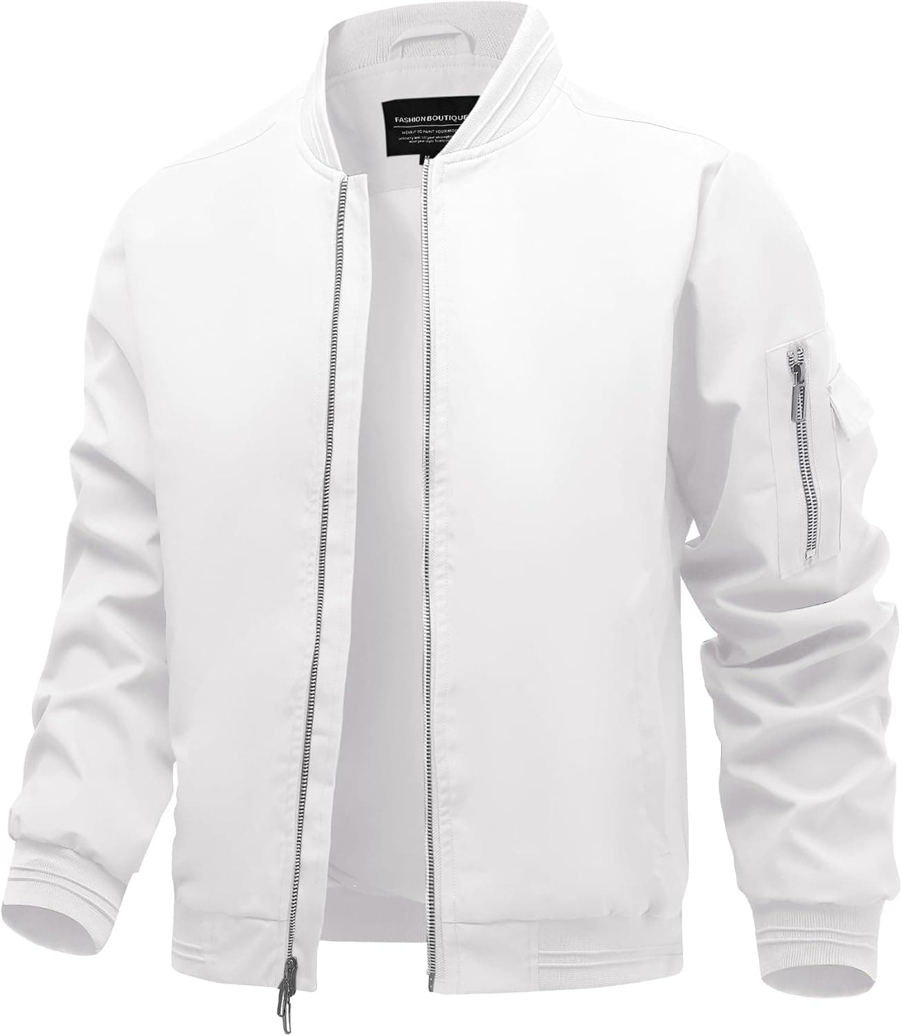 Polu Men's Bomber Jacket Lightweight Windbreaker Spring Fall(White,XL)