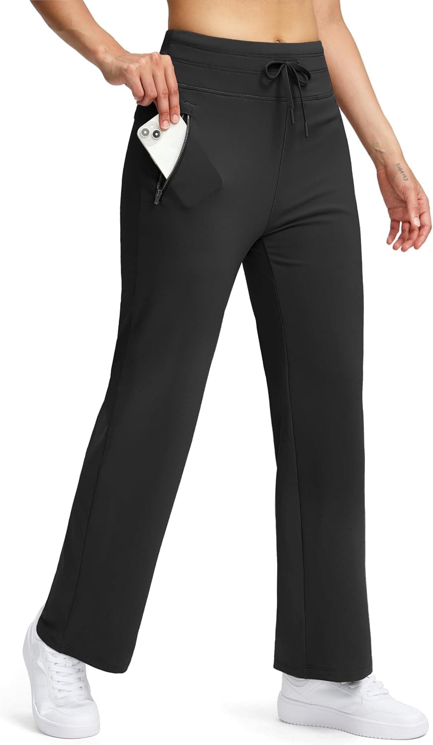 Soothfeel Women's Fleece Lined Pants 29" High Waisted Zipper Pockets Winter Warm Thermal Sweatpants Snow Hiking Lounge Pants