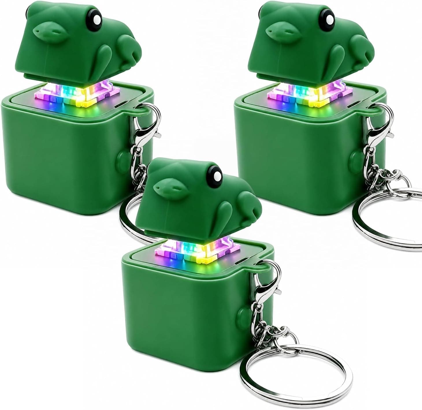 Quacking Duck & Croaking Frog Rechargeable Fidget Clicker Keychain, Real Sound & Colorful LED Light, Portable Interactive Desk Toy, Anxiety Stress Relief Novelty Gifts (Frog6)