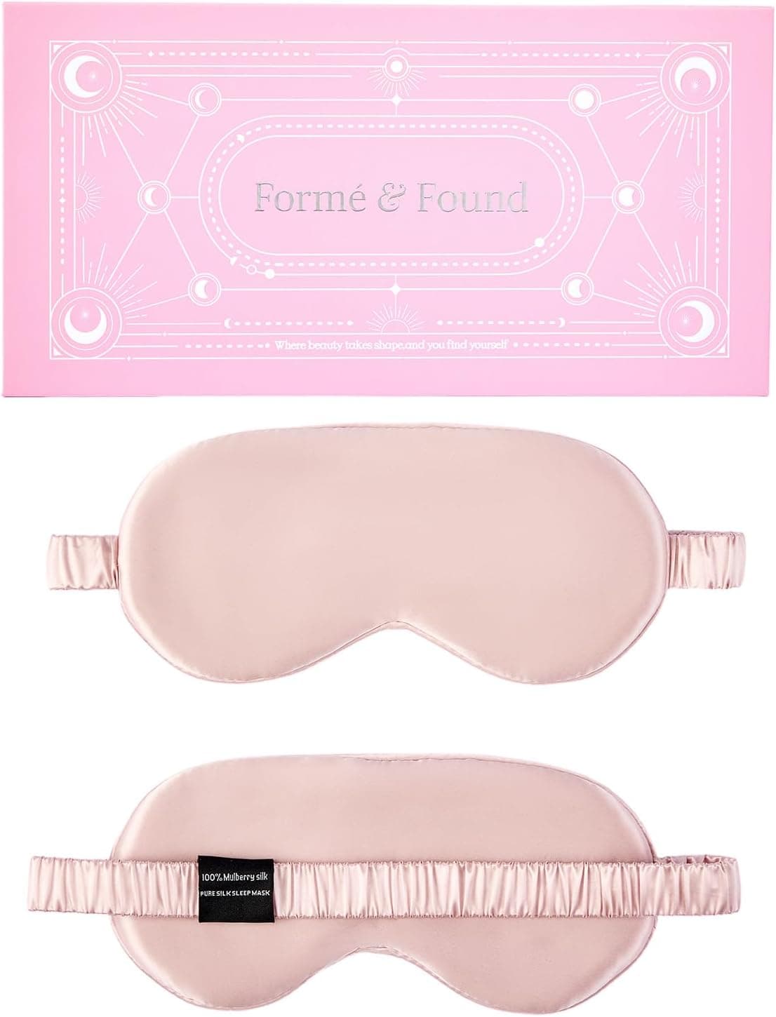 Formé & Found Luxury Silk Sleep Mask, 100% 6A Mulberry Silk Eye Mask for Sleeping, 22 Momme Weighted Sleep Mask for Men & Women, Eye Mask for Sleep, Blackout Sleeping Mask（Pink) - 2 pack