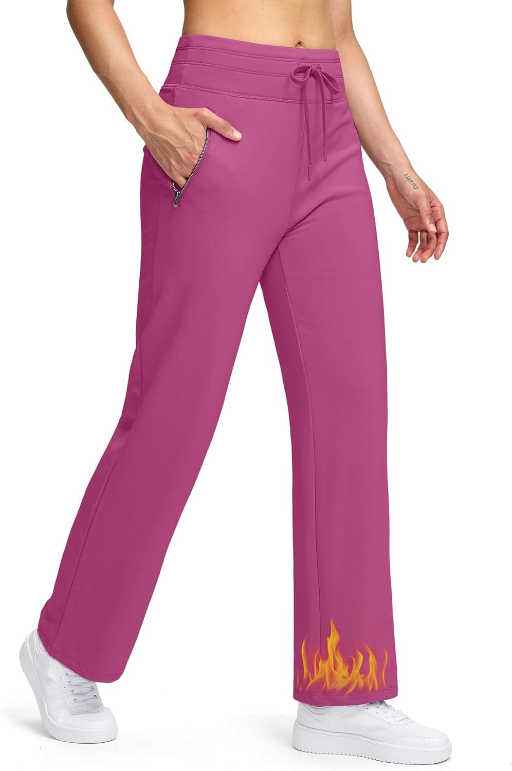 Soothfeel Women's Fleece Lined Pants 29" High Waisted Zipper Pockets Winter Warm Thermal Sweatpants Snow Hiking Lounge Pants