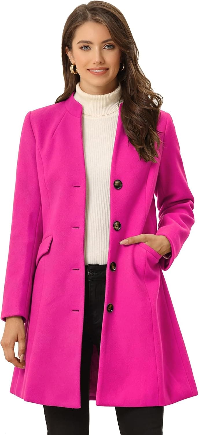 Allegra K Women's Winter Coat Elegant V Neck Single Breasted Long Pea Coats