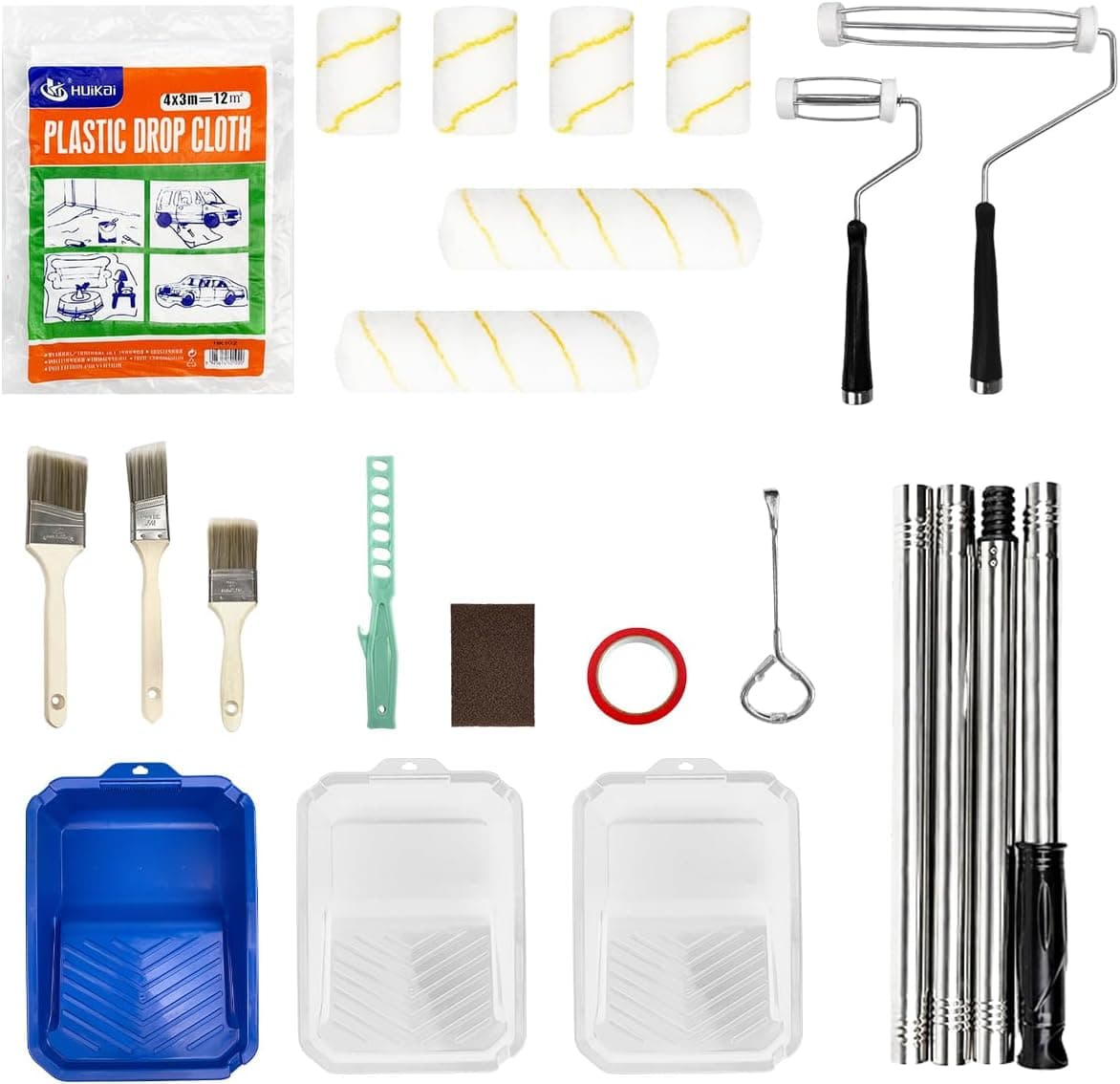 20 PCS Paint Roller Set, 9"4"American Paint Roller, Multi Purpose Paint Tray and Microfibre Roller with 43"Removable Telescopic Pole,Small Paint Roller for Refinishing Walls,Doors and Cabinets