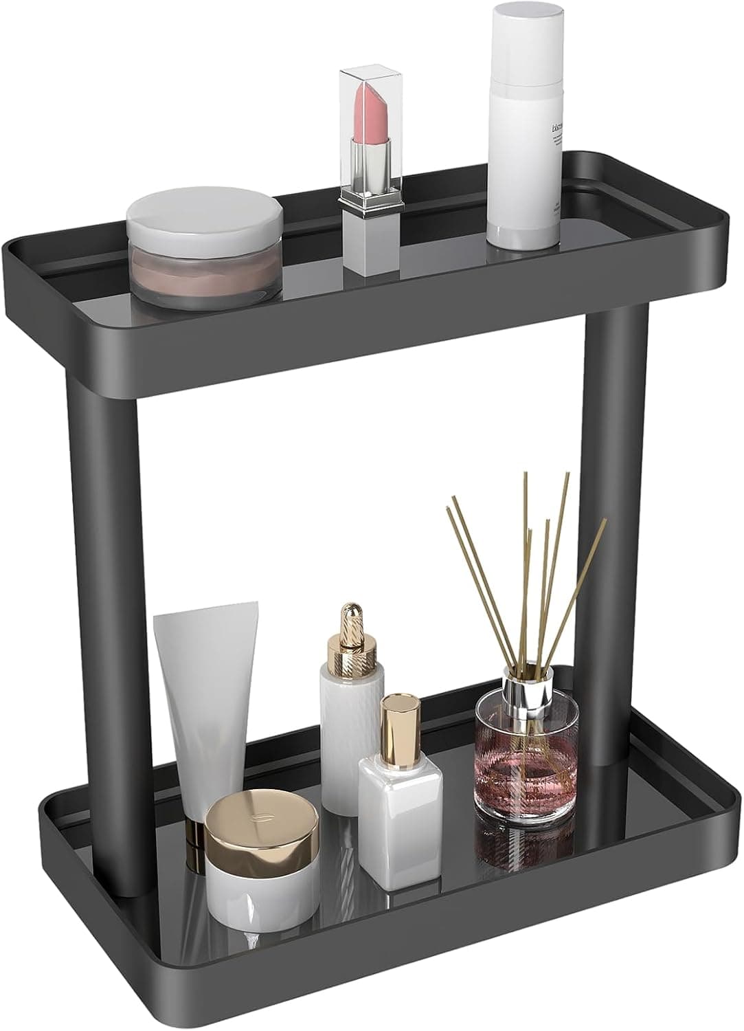 YUMORE Bathroom Organizer Countertop,Counter Organizer for Bathroom Decor, Tempered Glass Storage Shelves, Makeup Tray for Perfume Skincare Bedroom Kitchen Corner Shelf (2 Tier)