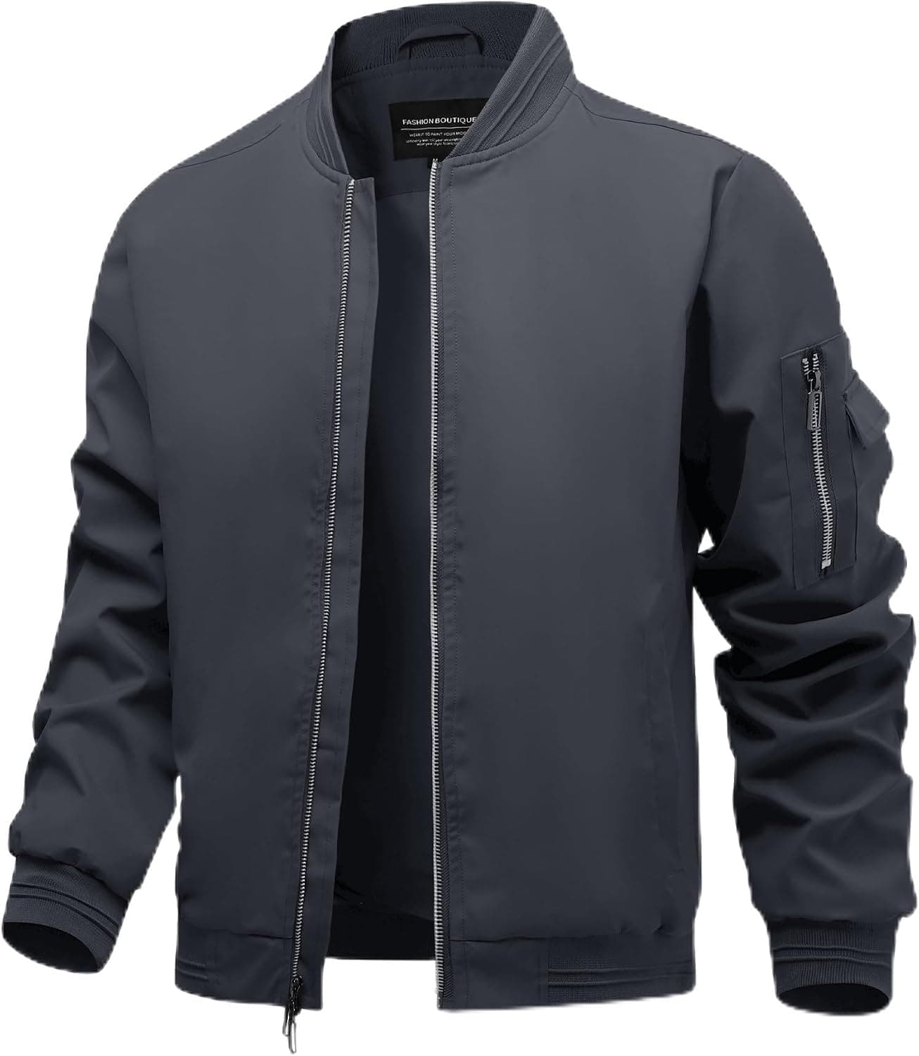 Polu Men's Bomber Jacket Lightweight Windbreaker Spring Fall(Dark Grey,M)