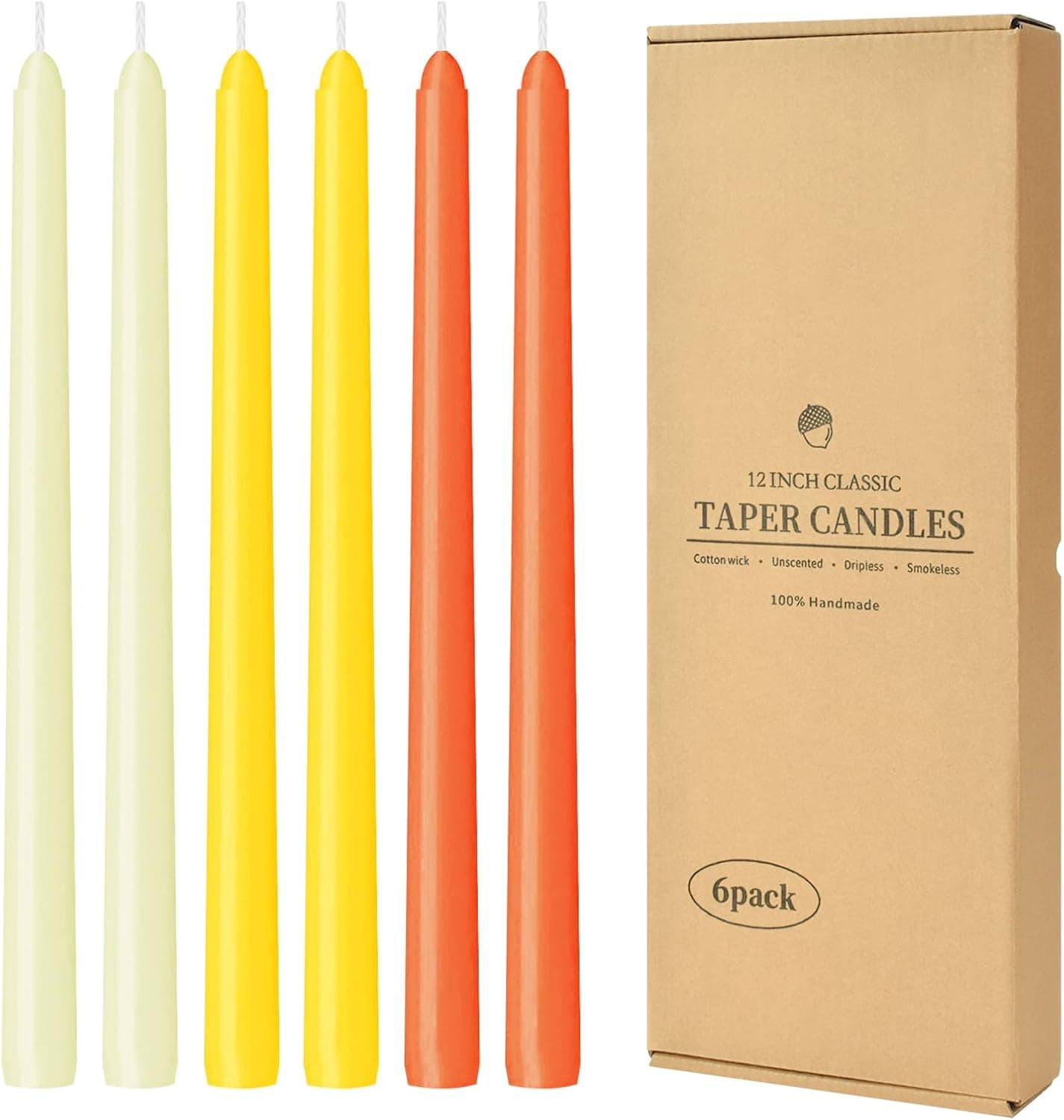 6Pack 12 Inch Orange Taper Candles for Halloween and Fall Harvest, Unscented Dripless Candlesticks for Dinner Party Thanksgiving Sport Event and Home Decoration
