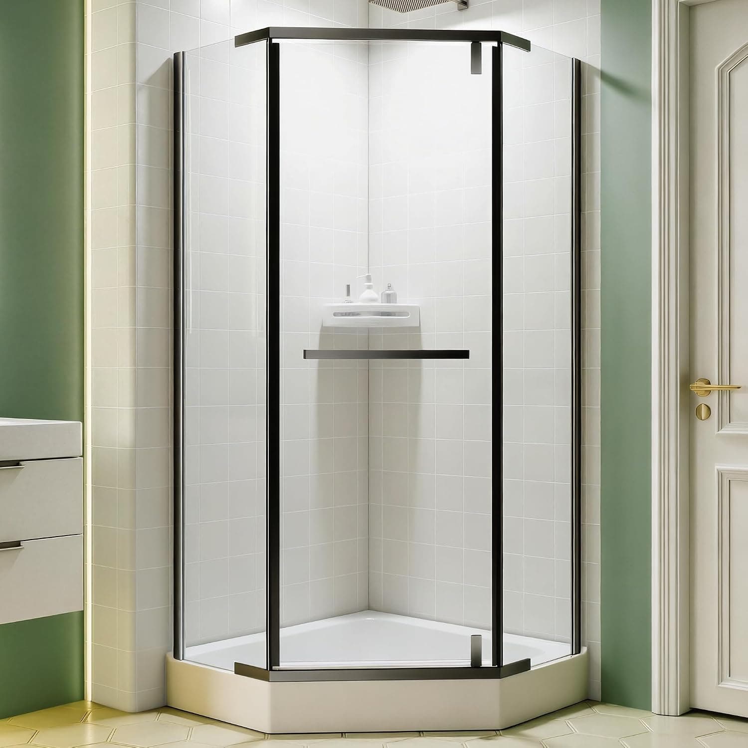 Neo-Angle Shower Door 36" D x 36" W x 72" H, Matte Black Shower Enclosure with 1/4” (6MM) SGCC Tempered Glass, Pivot Corner Shower Glass Doors for Walk in Shower, Stainless Steel Hardware (No Base)