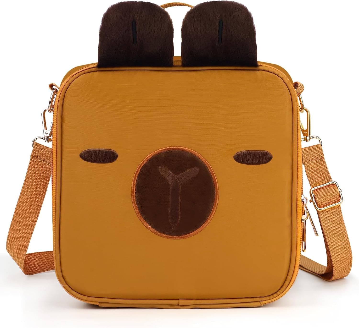 PainZieteg Cute Capybara Lunch Bag for Boys Girls Teens 3D Plush Ears Brown
