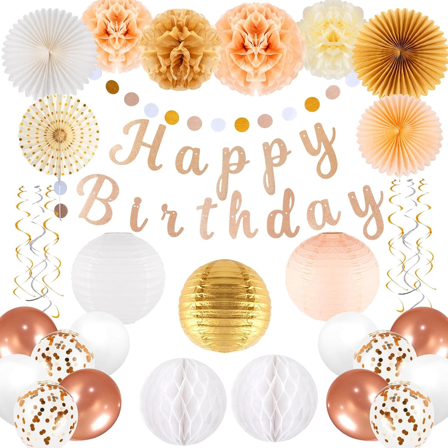 Rose Gold Birthday Party Decorations 33PCS for Women Girls Photo Background