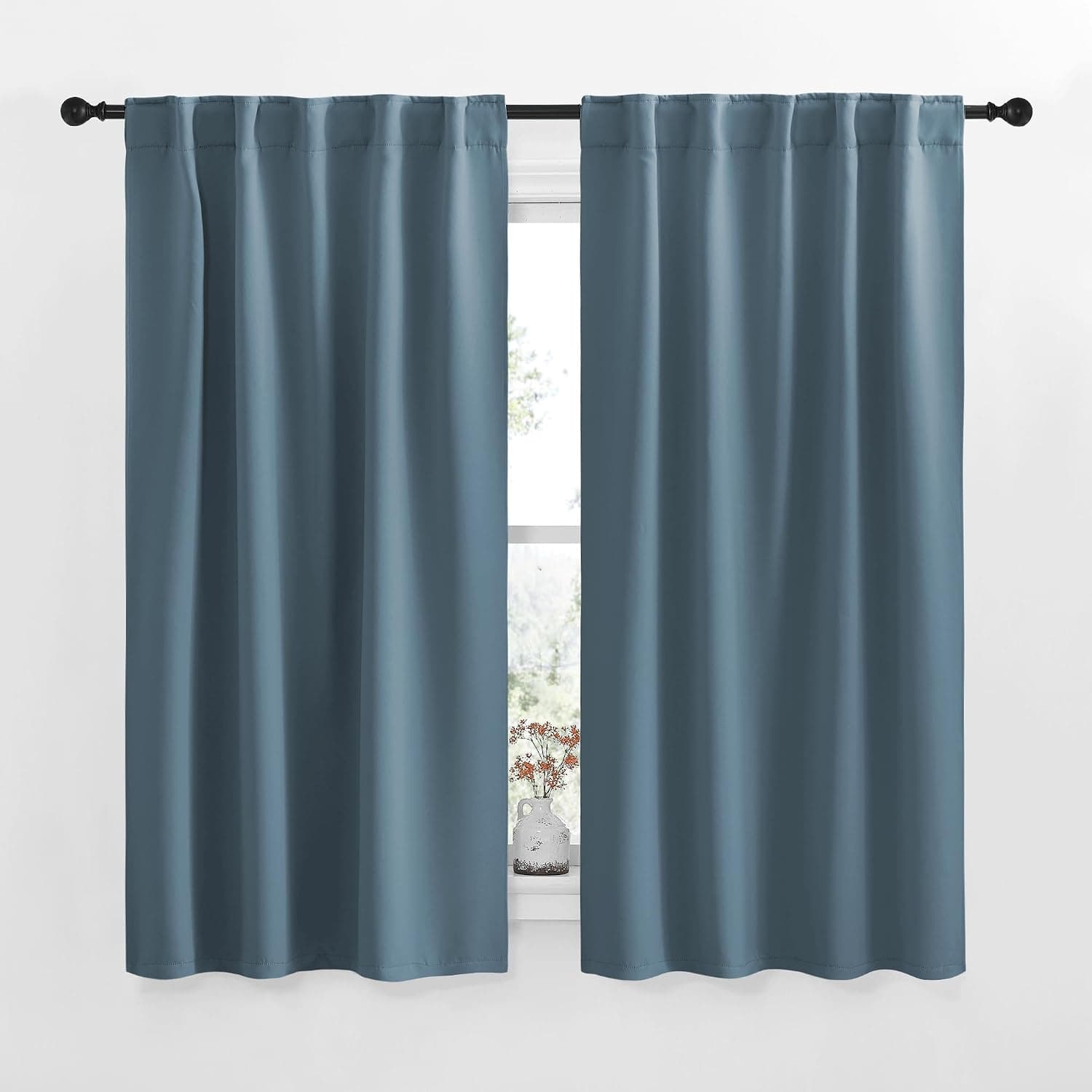 NICETOWN Smoky Blue Blackout Curtains for Living Room 34" x 48" 2 Panels