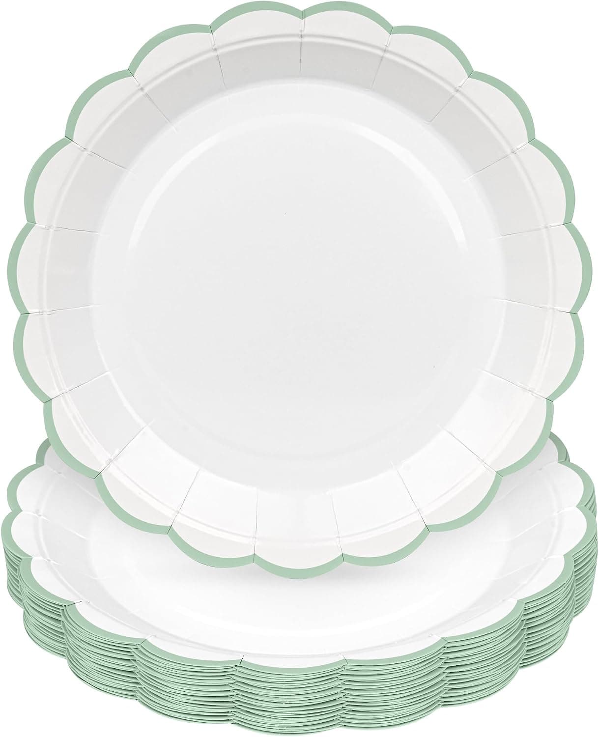 30 Pcs Sage Green and White Paper Plates, 9 Inch White Party Plates, Sage Green Scalloped Dinner Paper Plates Wedding Plates Party Supplies for Baby Shower, Wedding, Bridal Shower, Birthday Party