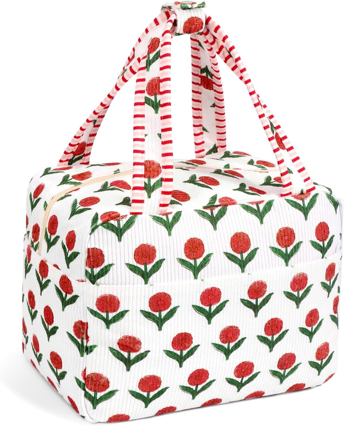 Lunch Box for Women, White Cute Floral Insulated Reusable Lunch Bag