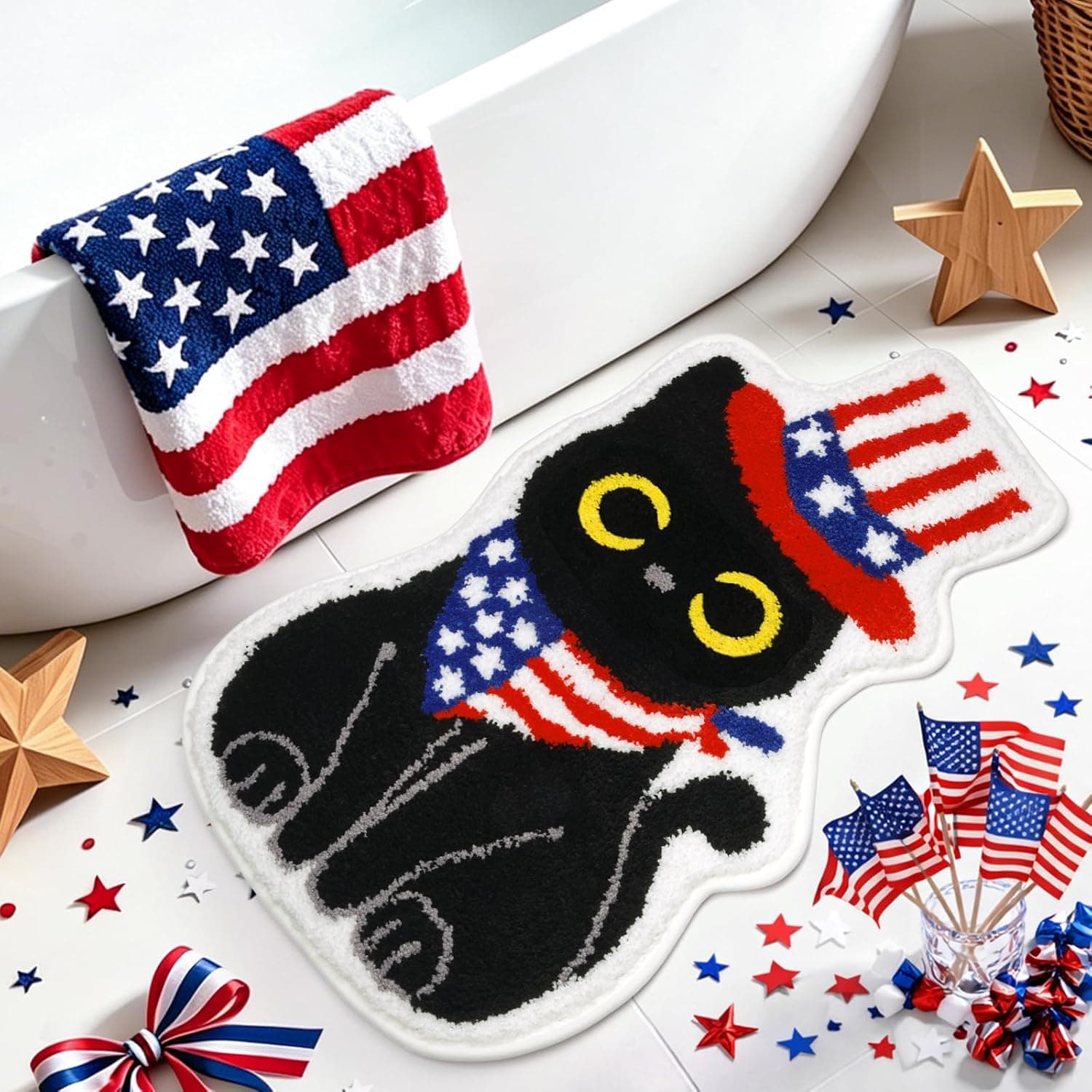 Cat Bath Rug,32"x19" Black Cat Rug