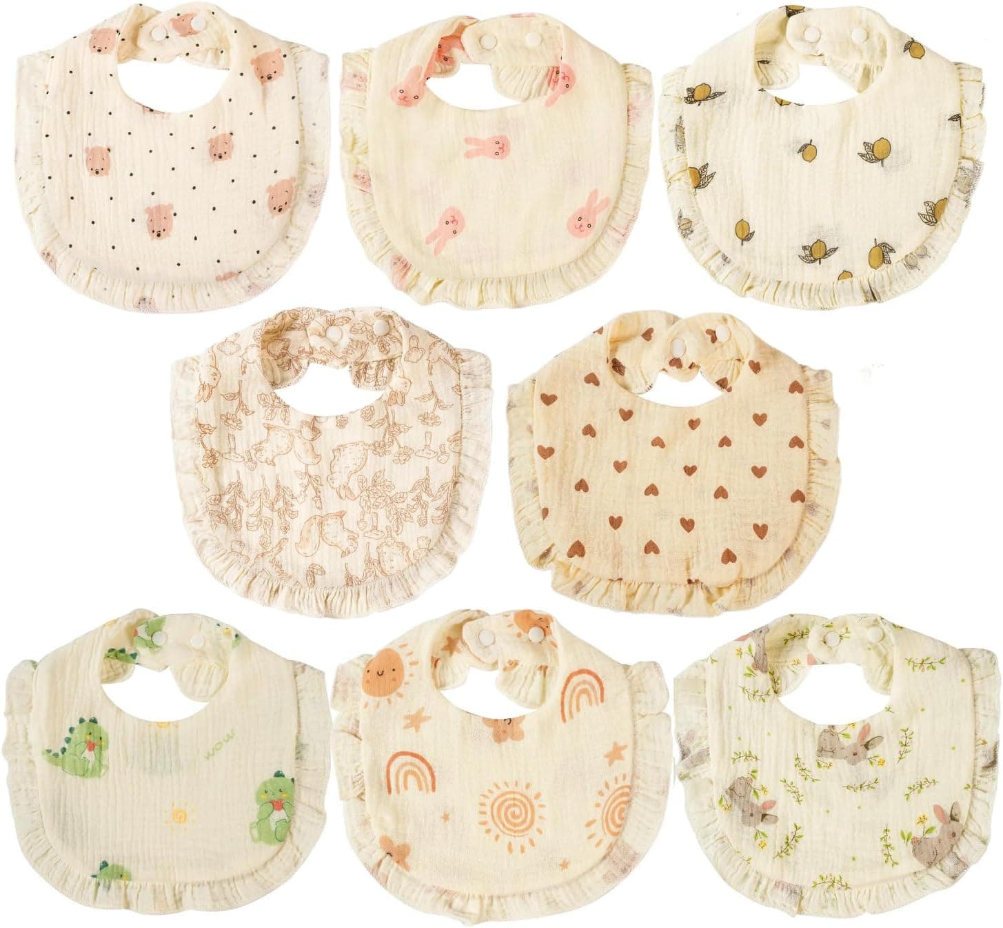 [Baby Ruffled Bibs 16pcs/Pack Baby Ruffled Bibs Solid Rainbow Print Saliva Towel Newborn Boys Girls Feeding Burp Cloths
