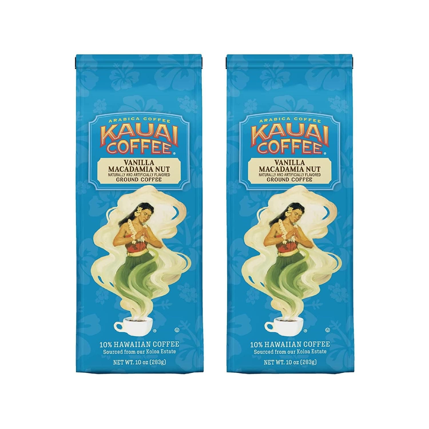 Kauai Coffee, Vanilla Macadamia Nut, Ground Coffee, 10oz Bag (Pack of 2)