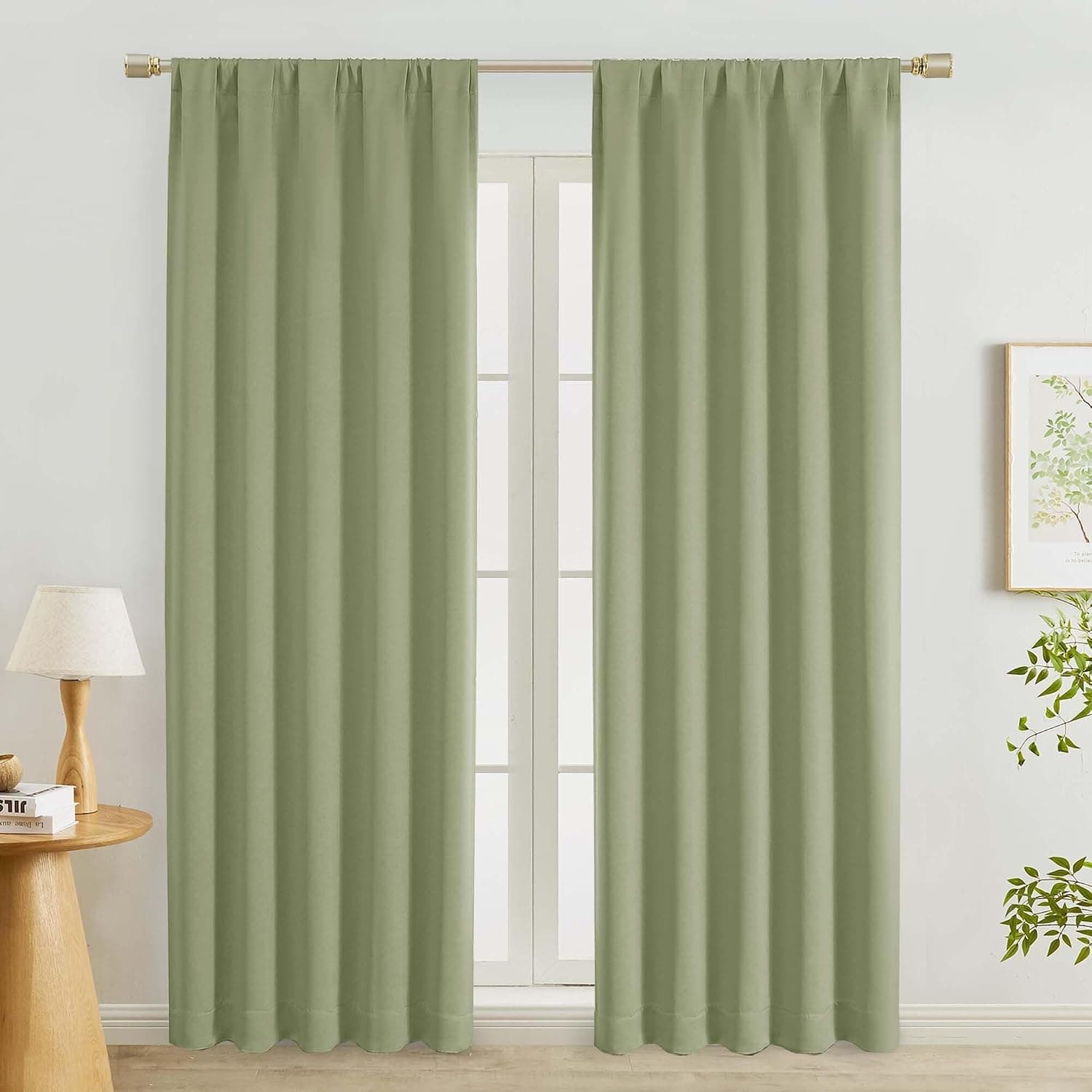Sage Green Room Darkening Curtains 84 Inches Long 2 Panels Set, Solid Thermal Insulated Rod Pocket Window Treatments, Solid Curtain Drapes for Bedroom Living Room, 50" W x 84" L