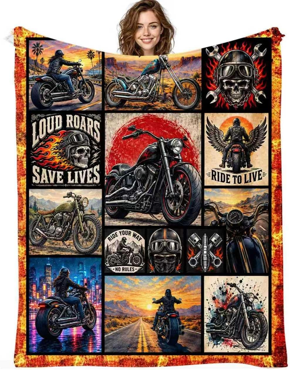 Motorcycle Gifts for Men Women Kids Boys, Super Soft Vintage Cool Motorcycle Decor Blanket Gifts for Motorcycles Riders Lovers, Cozy Warm Fuzzy Plush Fleece Flannel Blankets 50"x40" for Couch Bedding