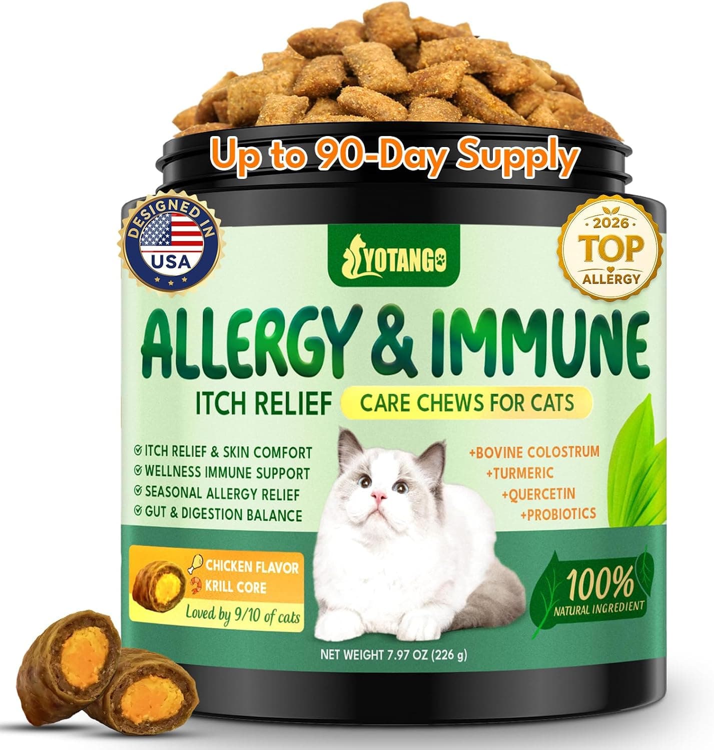 YOTANGO Cat Allergy Relief Chews, Itchy Skin Relief for Cats, 500 Chews