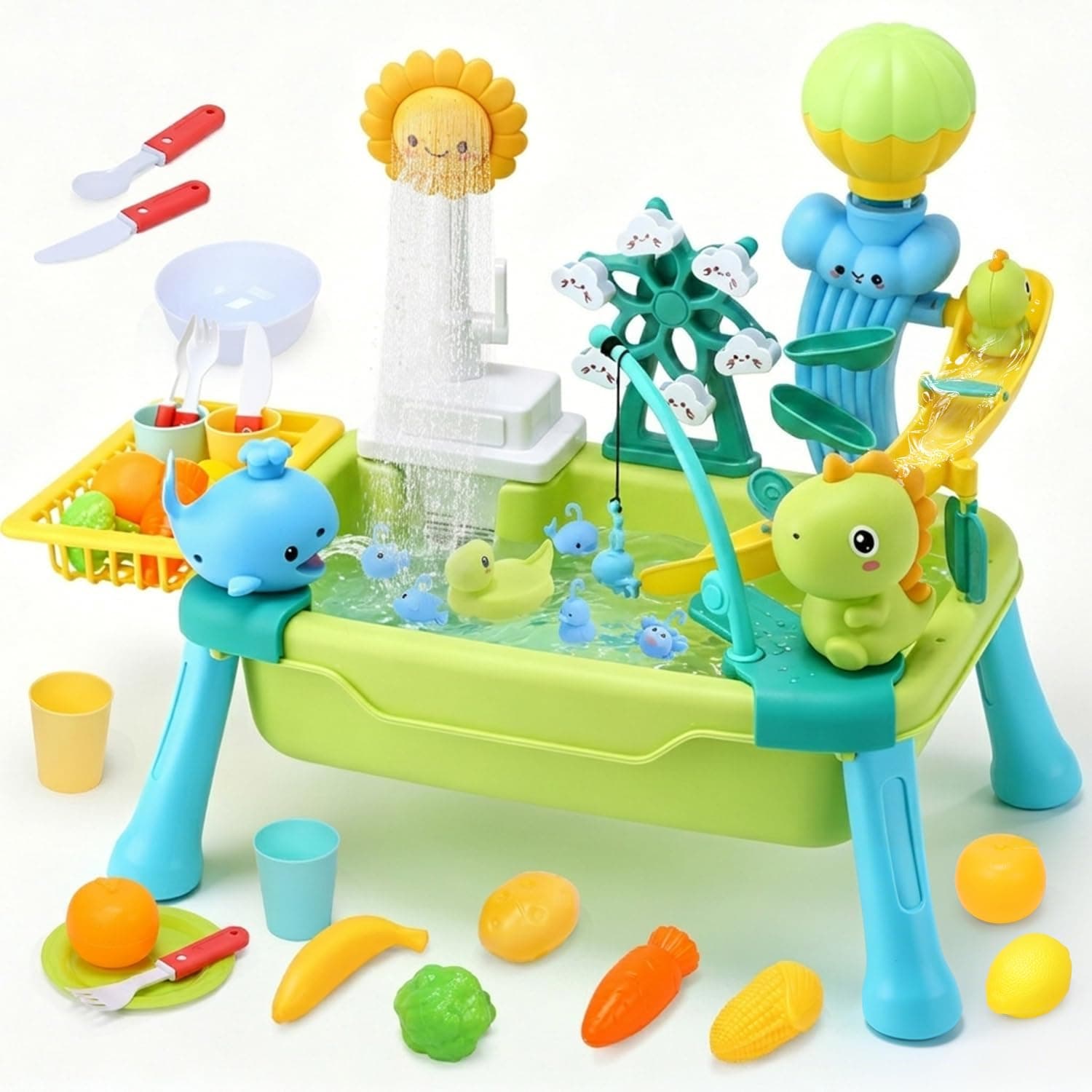 Kids Electric Play Kitchen Sink with Running Water, Fishing Toys for Kids