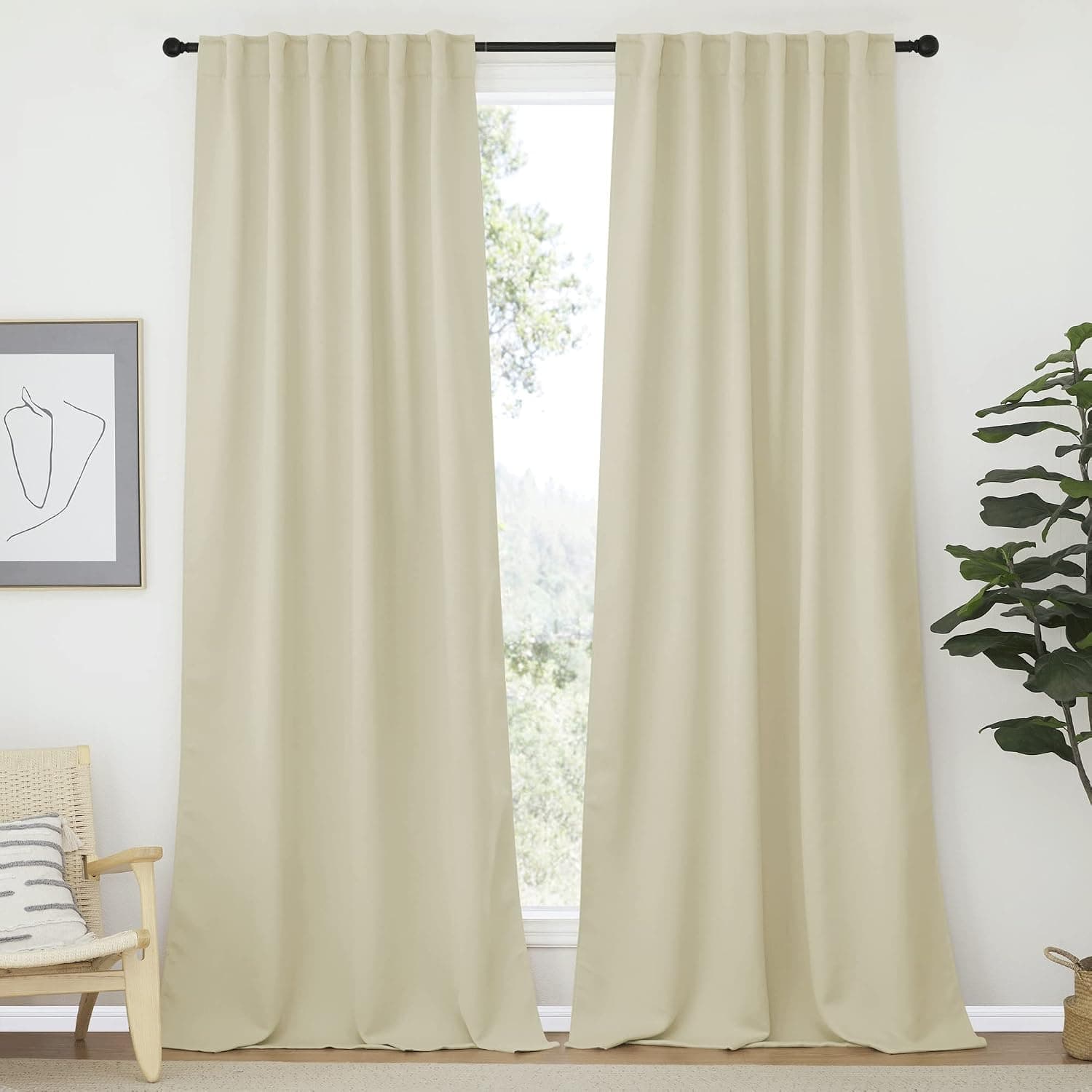 NICETOWN Bedroom Blackout Curtain Panels - (Beige Color) 52 x 120 inch, 2 PCs, Insulating Energy Saving Solid Rod Pocket Blackout Drapes for Hall, Villa