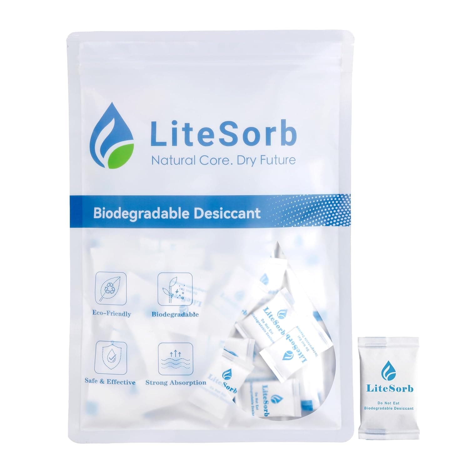 Moisture Absorption Desiccant Packs(1g x 50pcs),Silica Gel Packets Alternative,Food Safe Plant Fiber