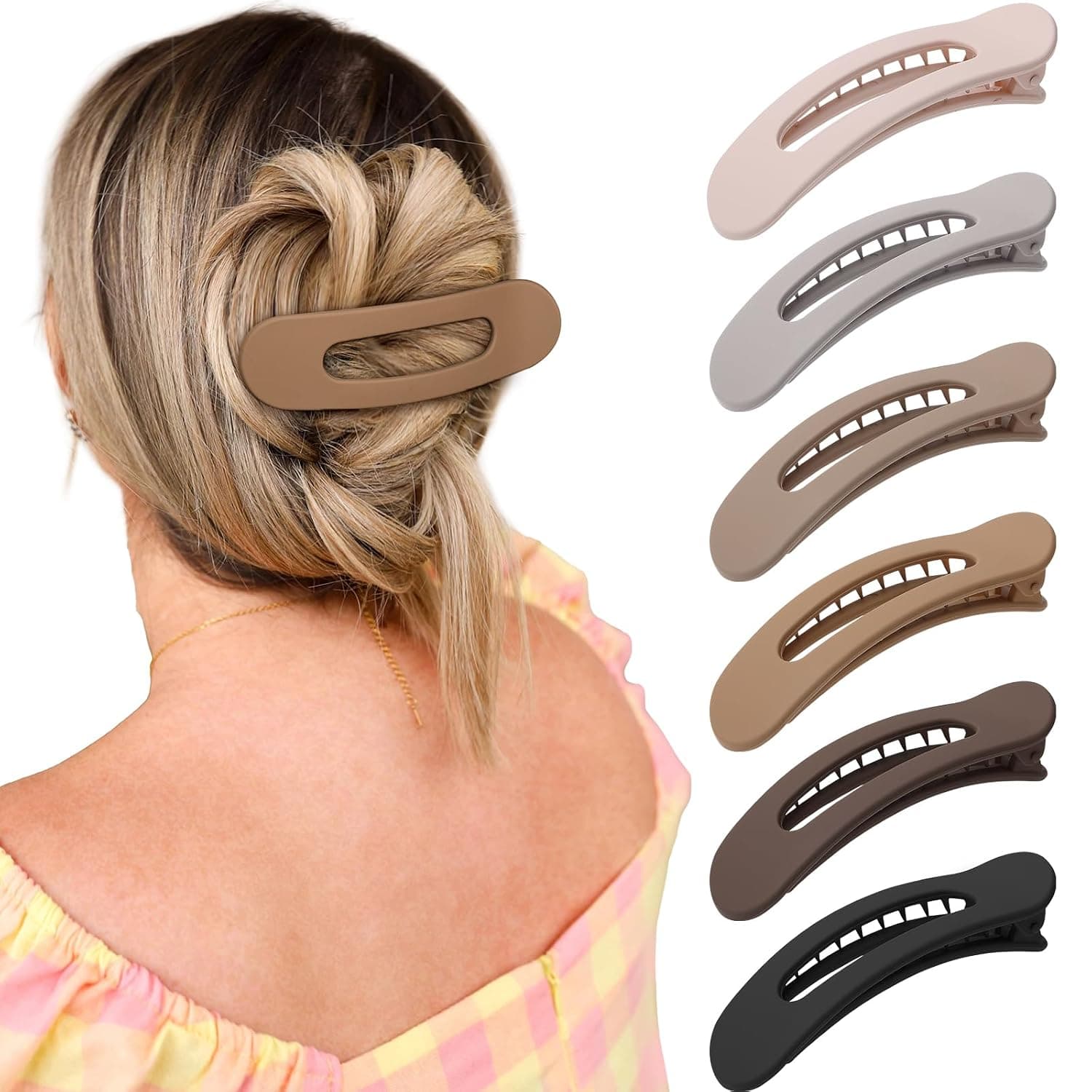 French Concord No Slip Hair Clips - 6PCS Curved Volume Strong Hold Clips for Women Girls (Matt Medium, 8)