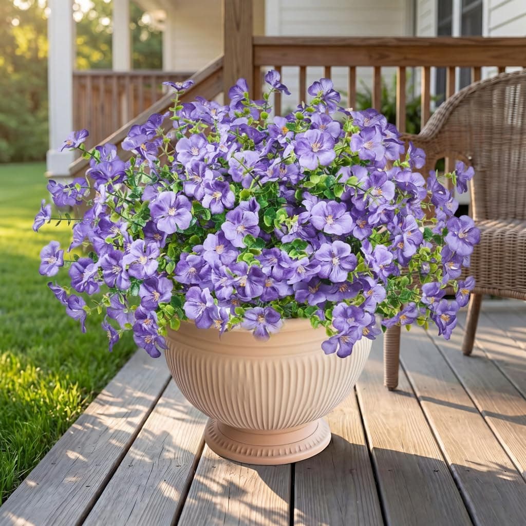  Artificial Fall Flowers Mums for Outdoor Indoor Purple Fake Mums Plants Faux Fall Silk Flowers for Outdoors Window Box Garden Fall Decoration