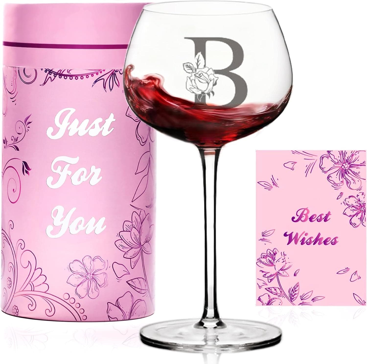 L＆J Home Personalized Wine Glasses Gifts for Women,Monogrammed Customized A-Z Initial Wine Gift,Birthday,Christmas,Valentines Day,Mothers Day gifts for Women,Mom,Wife,Best Friend,Sister (Letter B)