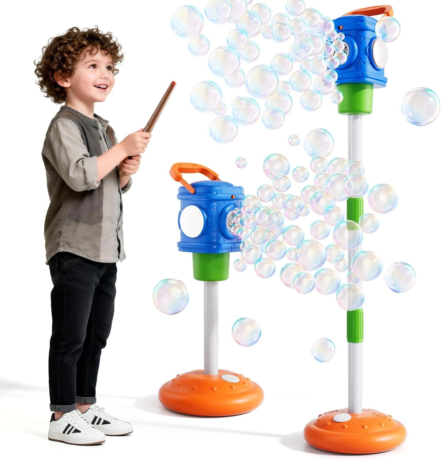 4-in-1 Street Lamp Bubble Machine for Toddlers Kids, Bubble Maker for Boys Girls Gifts Ages 3 4 5 6 7 8, Automatic Stand Bubble Toys with R/C Wand, Adjustable Height - Outdoor/Indoor Party Favor