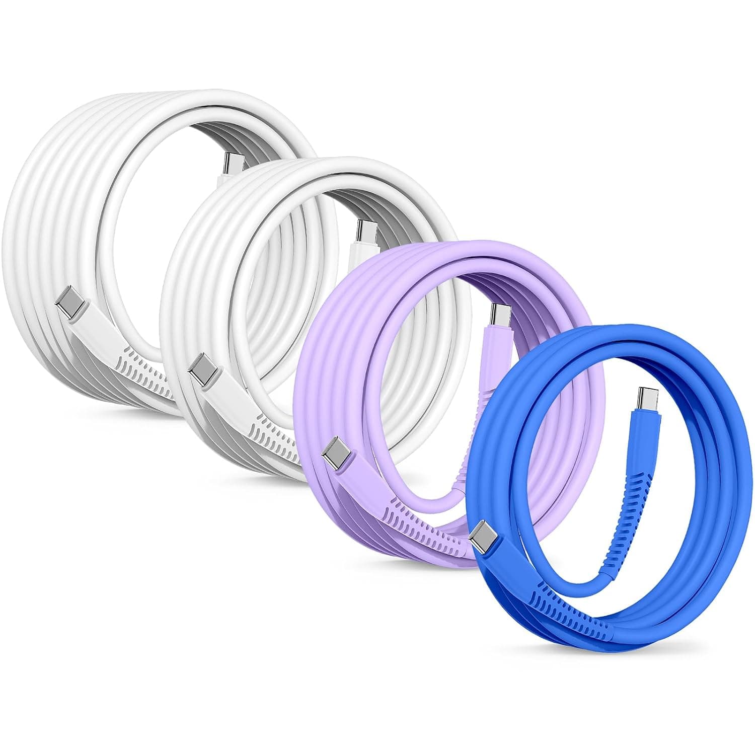 60w USB C Cable for iPhone 17e, 4Pack 3/6/6/10Ft Purple-Blue-White-White