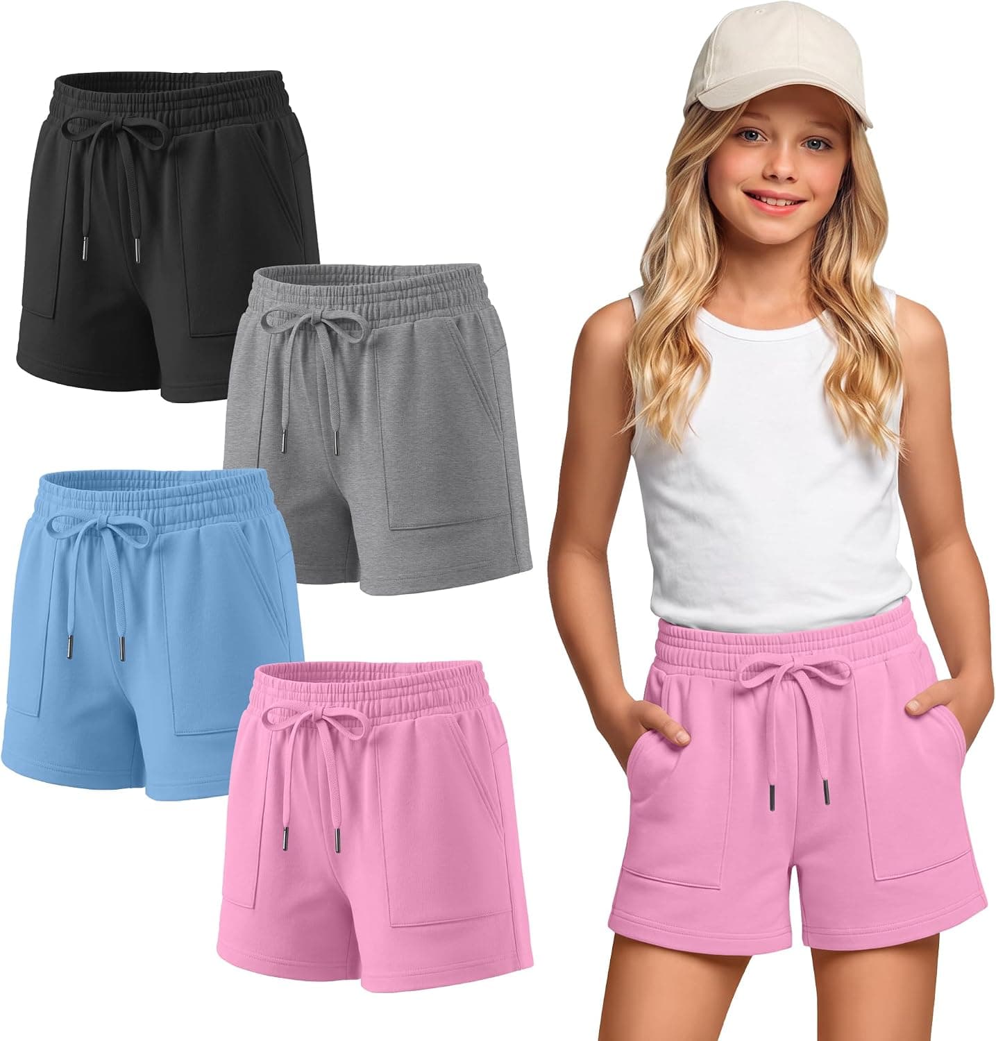 Halfchet 4 Pack Girls' Sweat Shorts