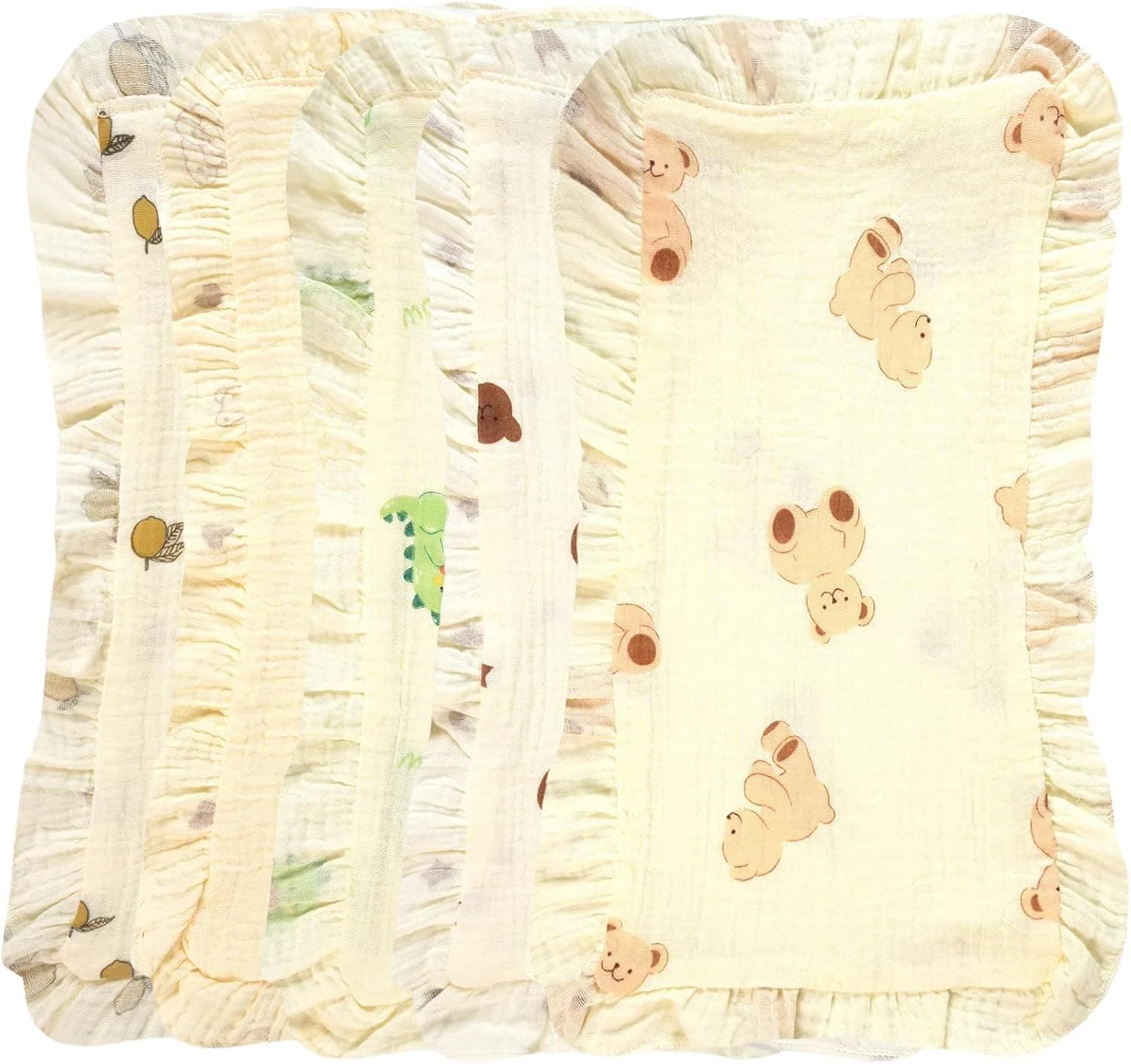 5pcs Baby Burp Cloths - Ultra-Soft & Absorbent Shoulder-Fit Polka Dot & Animal Print Drool Bibs, 100% Cotton, Assorted Colors for Infants & Toddlers, Baby Feeding Accessories (Teddy Series)