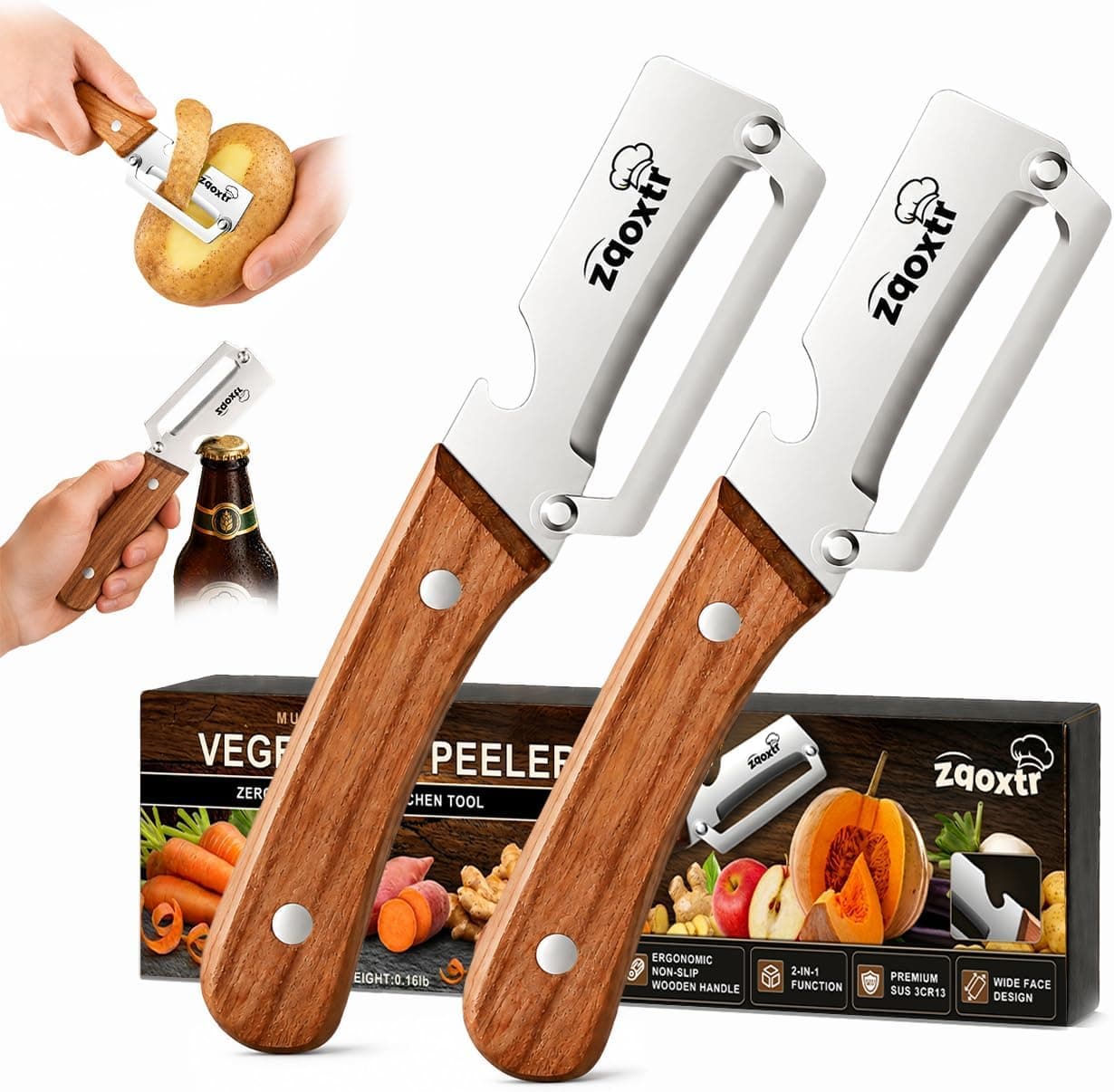 2-in-1 Multifunctional Vegetable Peeler with Bottle Opener - 2 pack