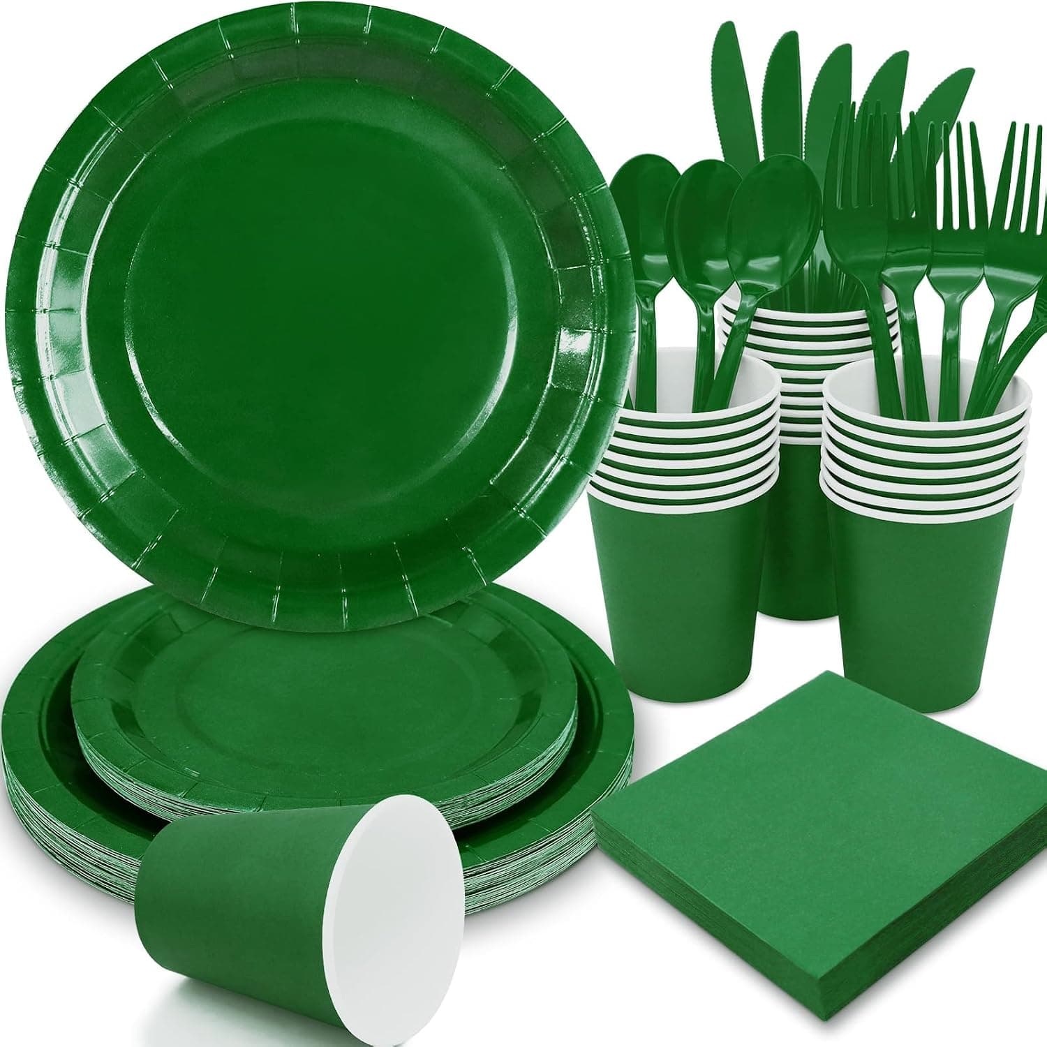 Green Paper Plates Party Supplies,350pcs Green Plates and Napkins Party Supplies Disposable Dinnerware Sets for Christmas Birthday Decorations Serve 50