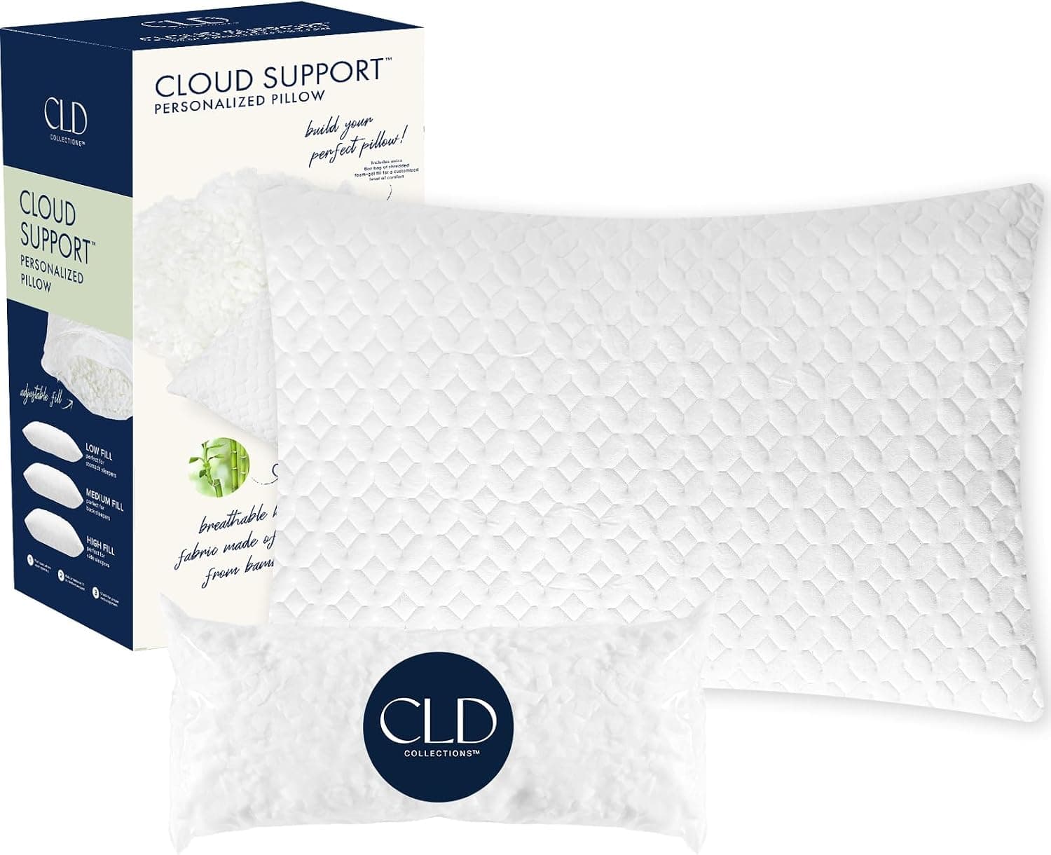 CLD Shredded Memory Foam Pillow, Bed Pillows for Sleeping Queen Size 1 Pack