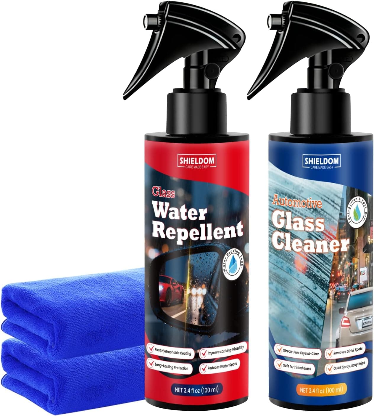 Water Repellent for Glass Car Windshield Rain Repellent Spray Quick Hydrophobic Coating for Tinted Windows Mirrors Helmets & Swim Masks, Set with Glass Cleaner & Towel for Clear Vision