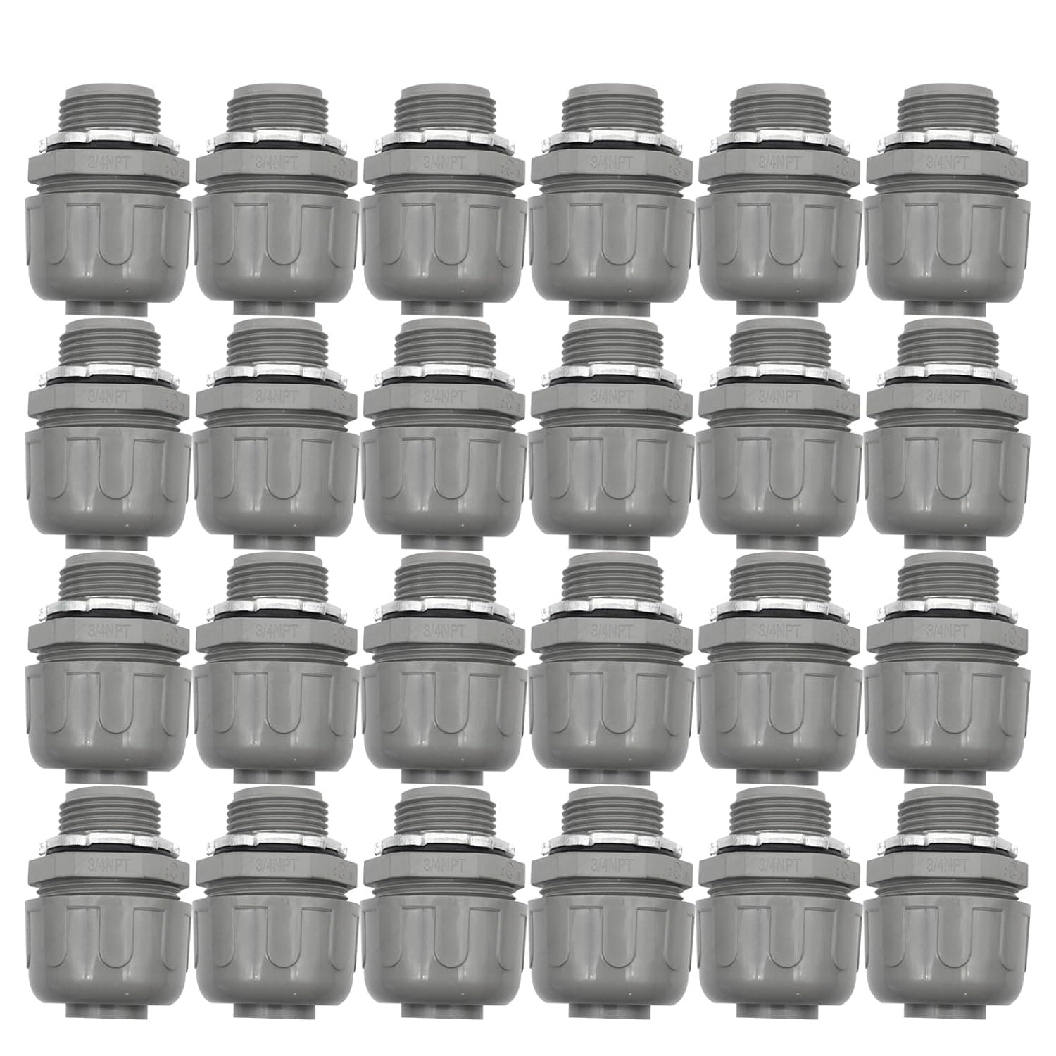 24 Pack 3/4 Inch PVC Conduit Fittings, 180-Degree Liquid Tight Connector, Non-Metallic Connector, for Home Kitchen Bathroom Tube Tool Supplies, UL Listed
