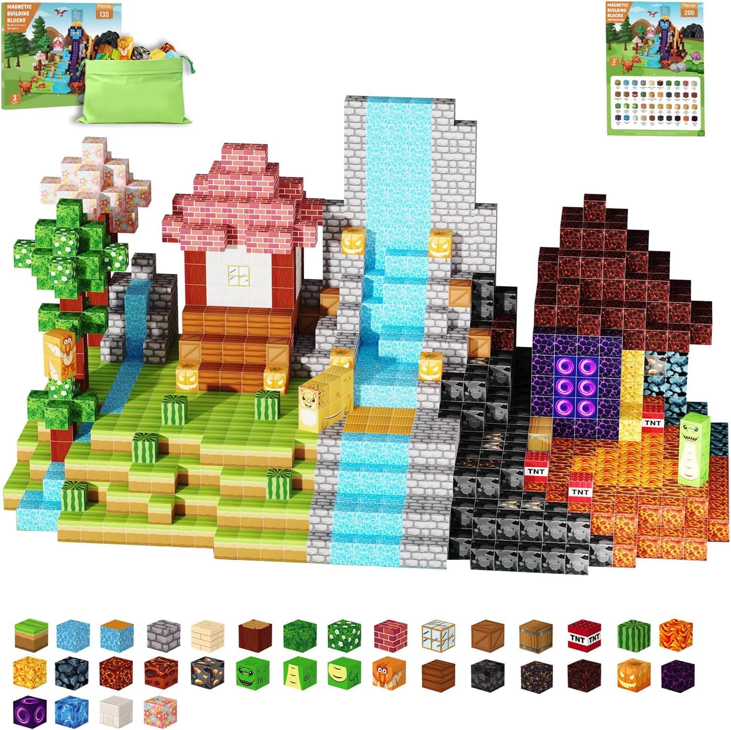 Magnetic Blocks|130PCS Magnetic Building Blocks Toy, Construction Sensory Toys Birthday Gifts for Boys Girls Age 3-10, Magnetic Tiles for Kids Build Cubes STEM Montessori Stacking Toys