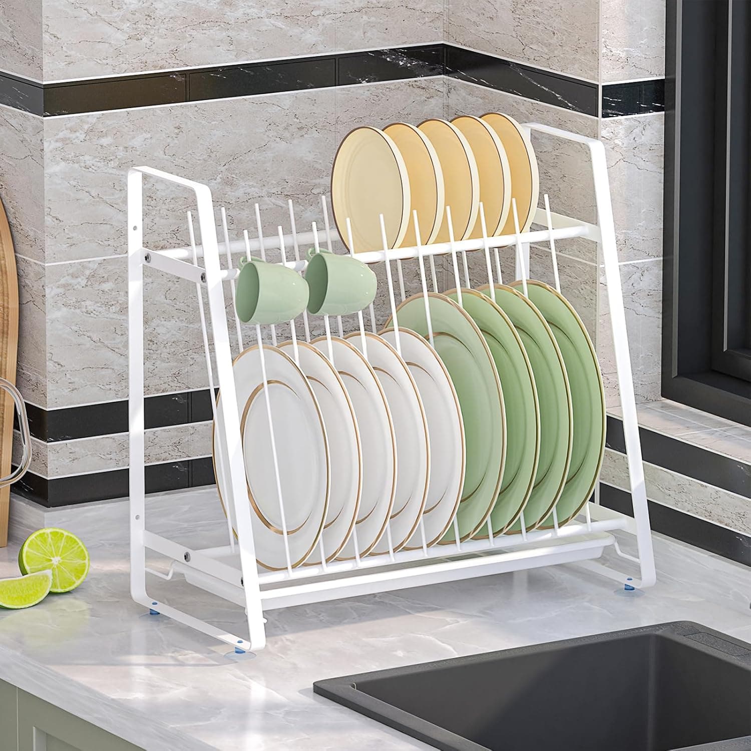 Dish Drying Rack with Drainboard, 11 Slots Upright