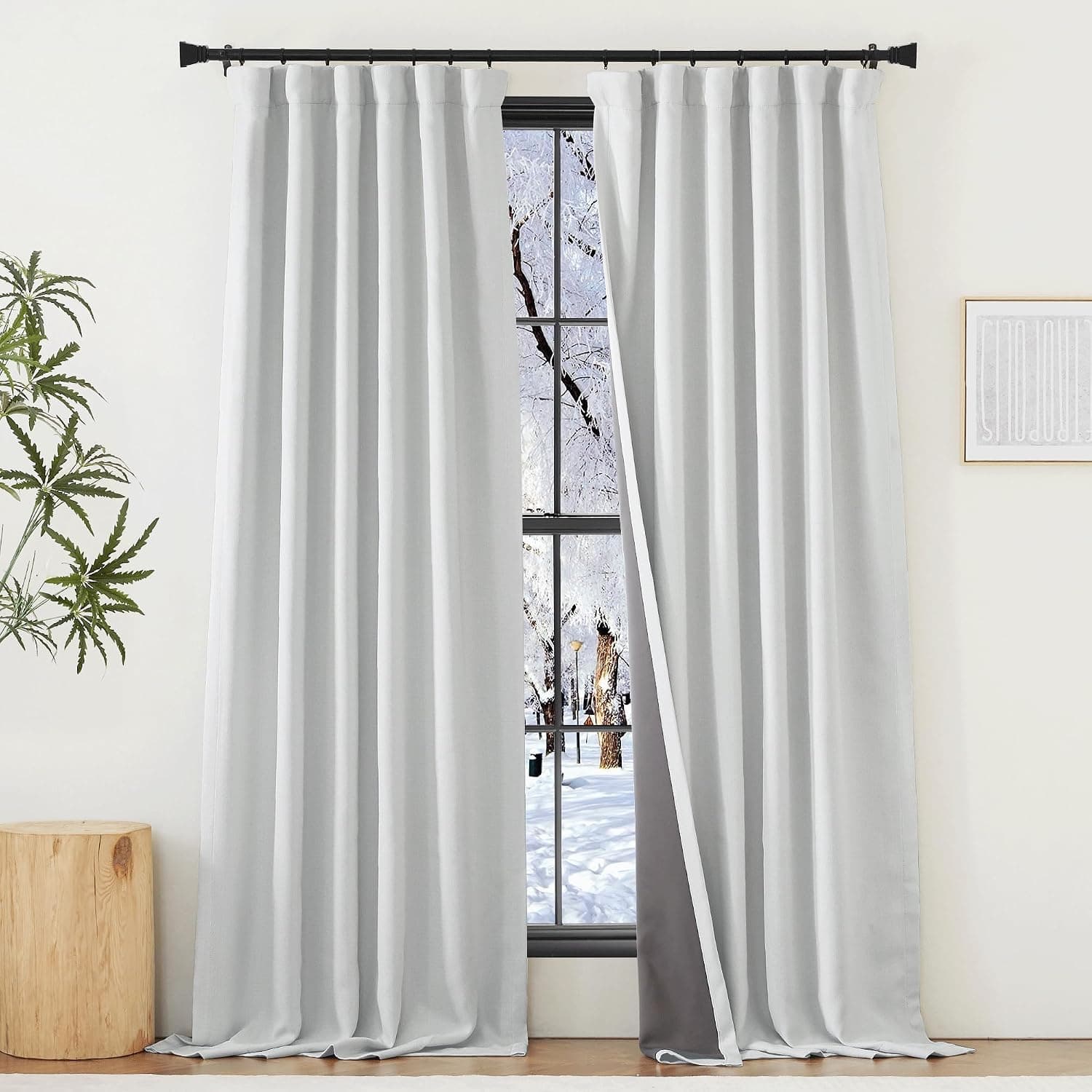 NICETOWN Greyish White 100% Blackout Curtains 84 inches Length 2 Panels, Pinch Pleated Thick Faux Linen Thermal Curtains Sound Reducing Window Treatments for Living Room/Bedroom, W50 x L84
