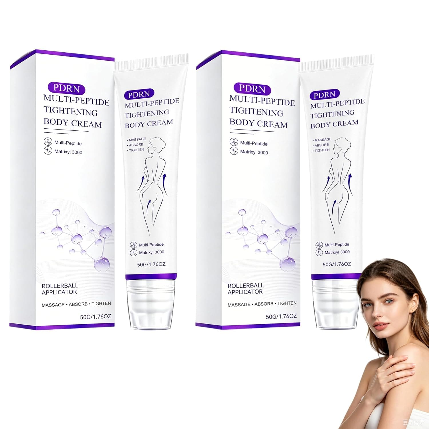PDRN Multi-Peptide Massaging Body Roller Cream, PDRN Body Cream, Effectively Moisturizes, Firms and Lifts Skin, Repairs Skin, And Evens Tone (2)