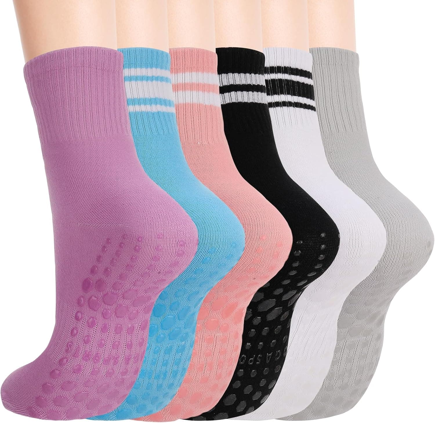 12Pack Pilates Grip Socks for Women Striped Non-Slip Yoga Socks